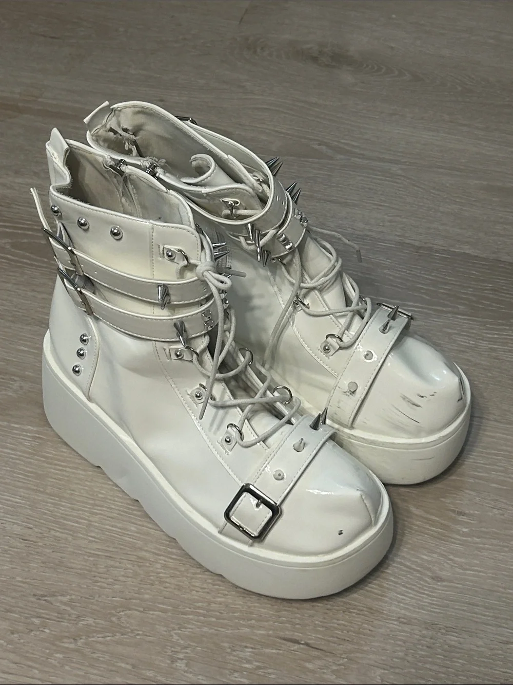 Hikboardy’s Punk Rock Platform Combat Boots with Silver Studs Buckles Sz 11
